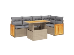 Conjunto de 6 Sofás P/ Jardim com Almofadões Vime Pe Bege MAISON EXCLUSIVE (80x200 cm)
