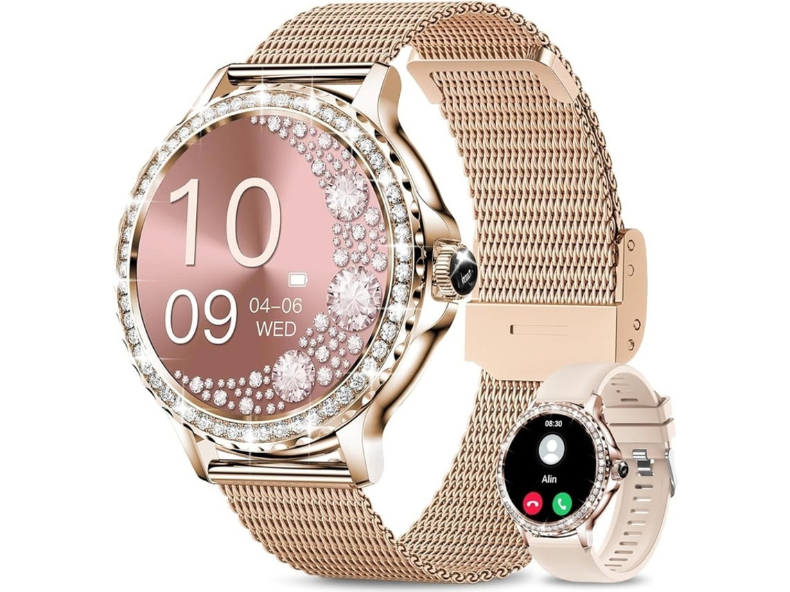 Relógios inteligentes para mulheres, rastreador de fitness HD de 1,3 polegadas com monitor de pressão arterial e frequência cardíaca, Bluetooth Bestvite
