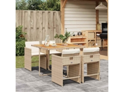 Vidaxl 5 Pcs Conjunto De Jantar P/ Jardim Com Almofadões Vime Pe Bege
