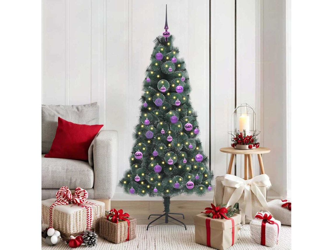 Vidaxl Árvore De Natal Artificial Pré-iluminada Com Conjunto De Bolas