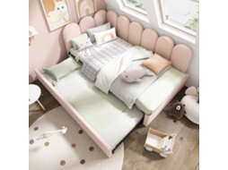 Cama Estofada De Dia 90x200cm, Sofá-cama Com Cama Reclinável 90x190cm, Berço Com Estrutura De Ripas, Veludo, Rosa, Sem Colchão-op