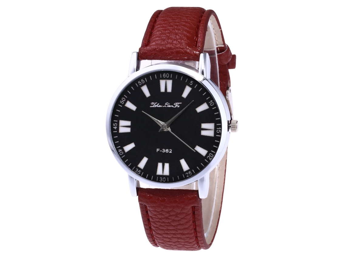 Reloj De Pulsera Unisex De Cuarzo Con Dial Redondo Color Café Para Hombre Y Mujer
