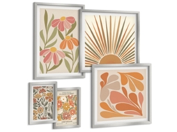 Conjunto De Pinturas Estilo Boho Flores Geométricas Espelharte (5 Peças)
