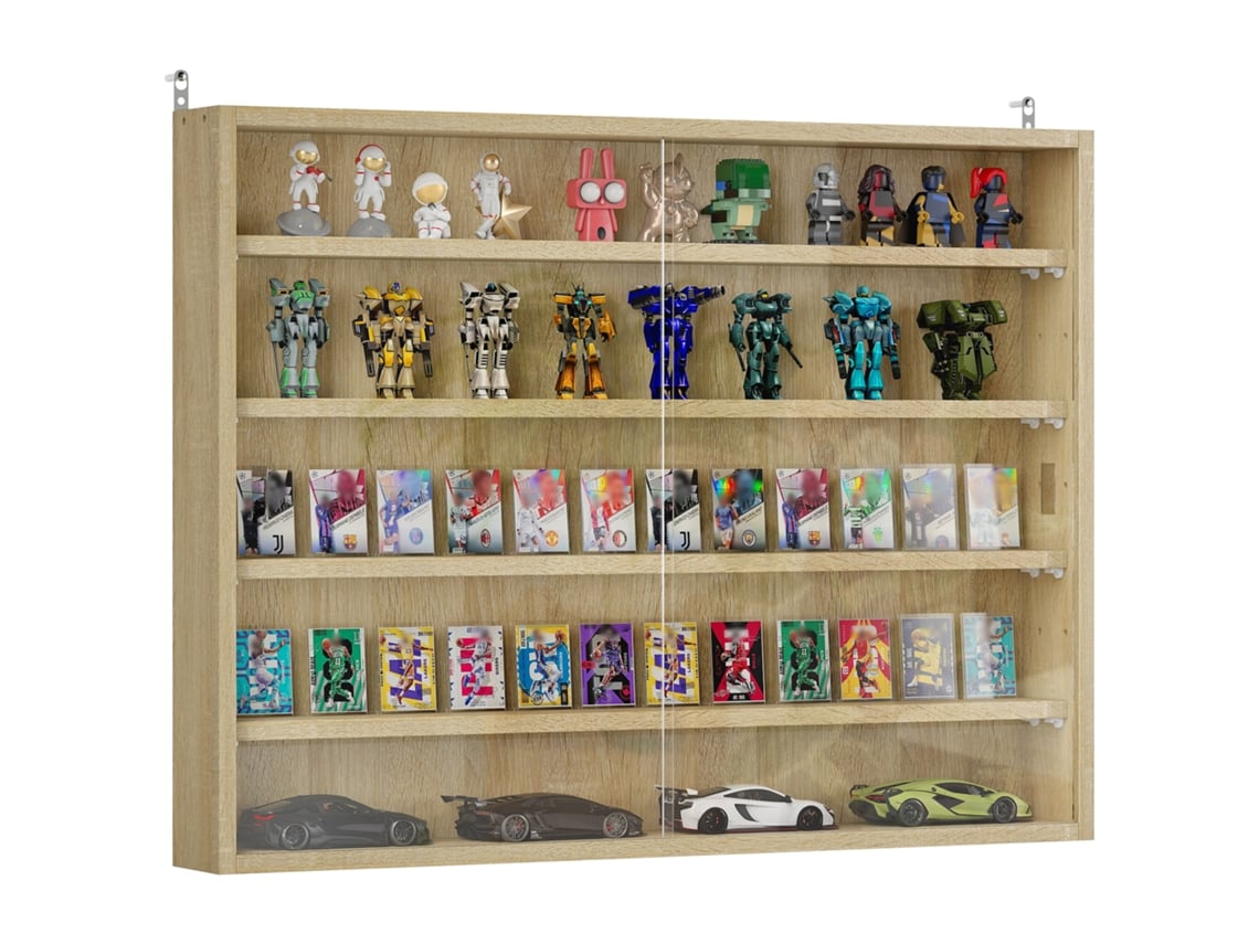 Vitrine de Parede de 5 Andares com 2 Portas de Vidro e 4 Prateleiras Ajustáveis
