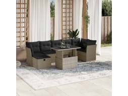 Vidaxl 8 Pcs Conj. Sofás Jardim C/ Almofadões Vime Pe Cinzento-claro