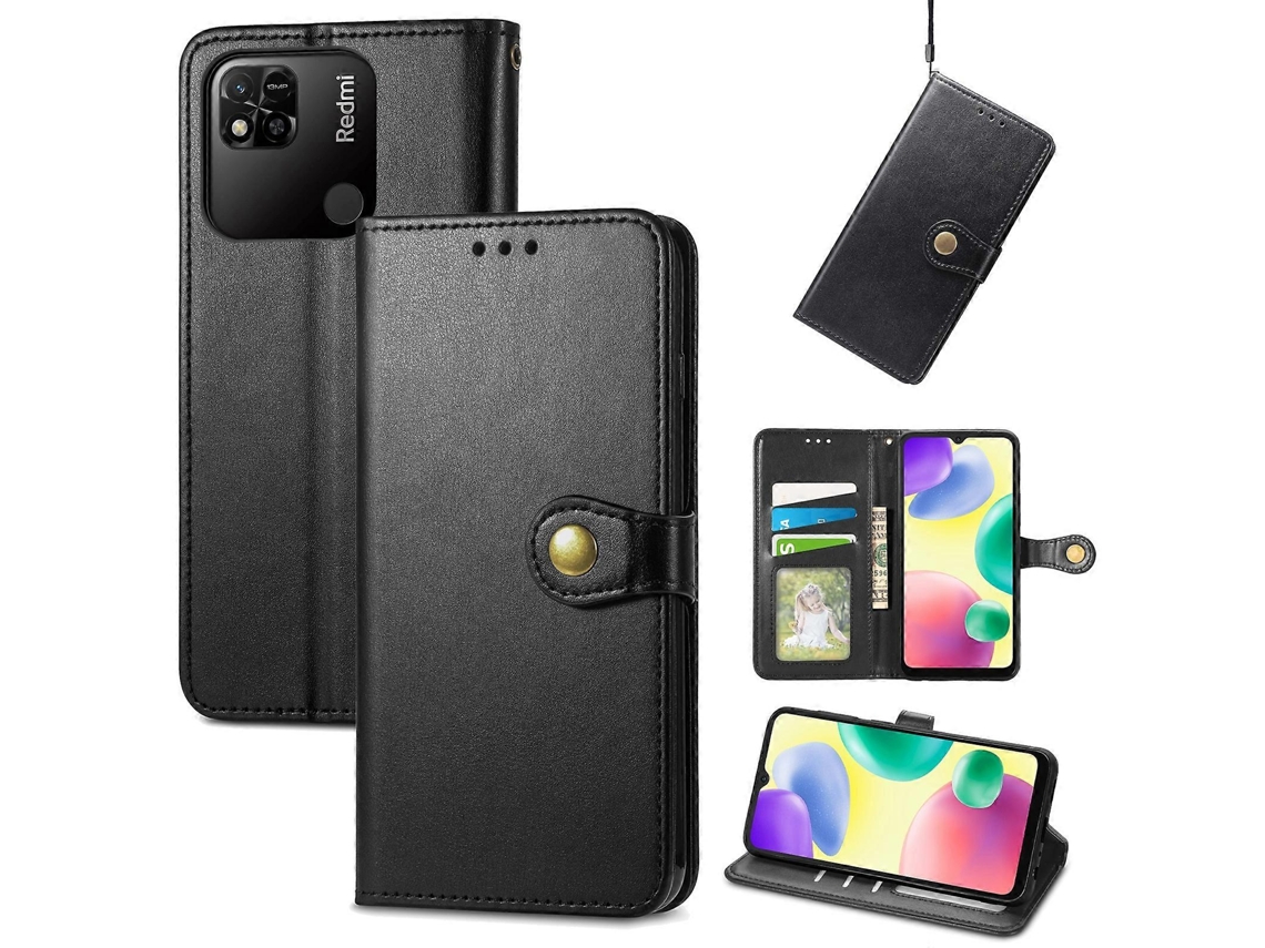Capa De Couro Com Fivela Em Cor Sólida Retrô Para Xiaomi Redmi 10a