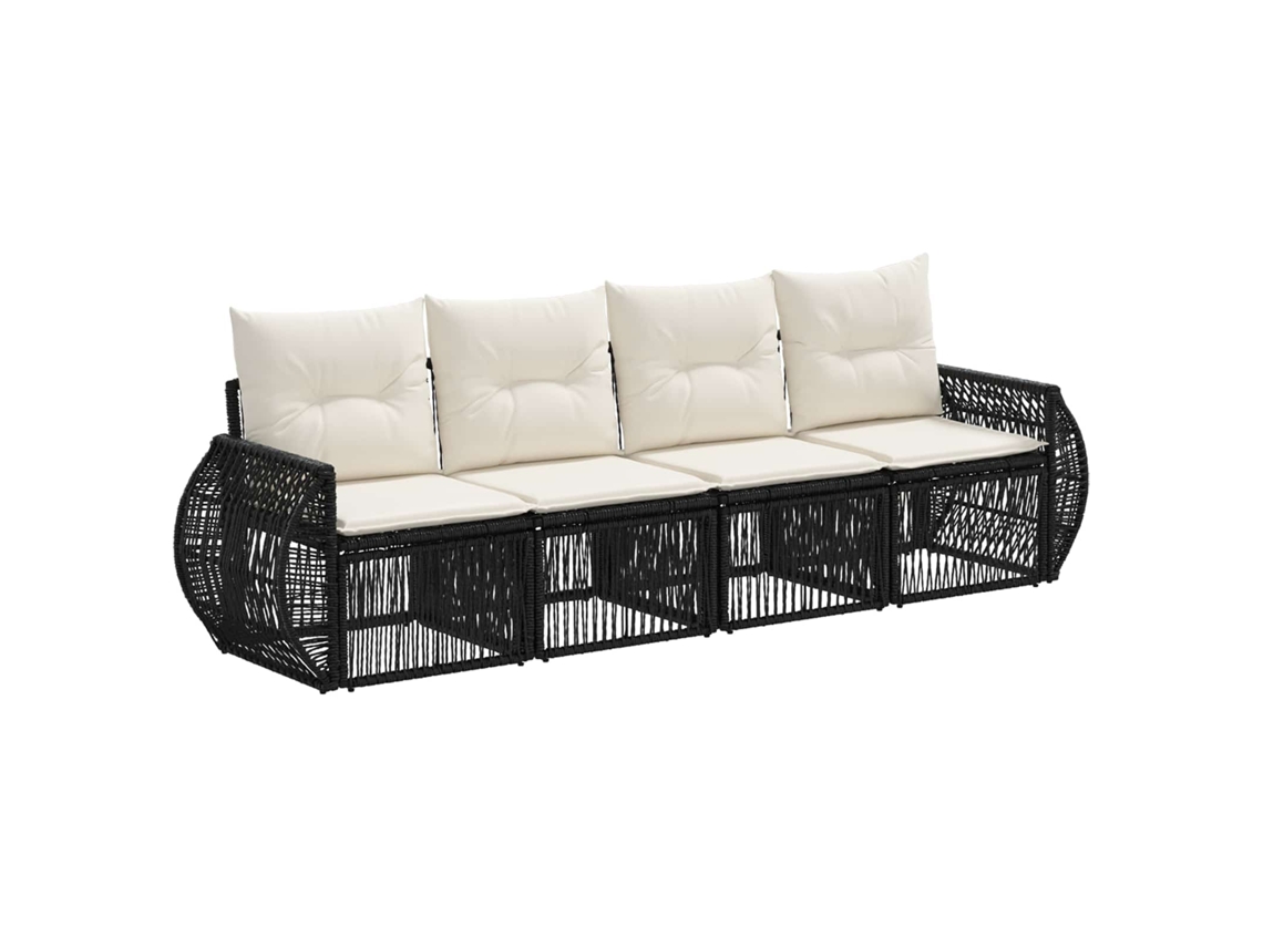 Vidaxl Conjunto De Sofá De Jardim 4 Pcs Preto E Branco Creme Vime Pe