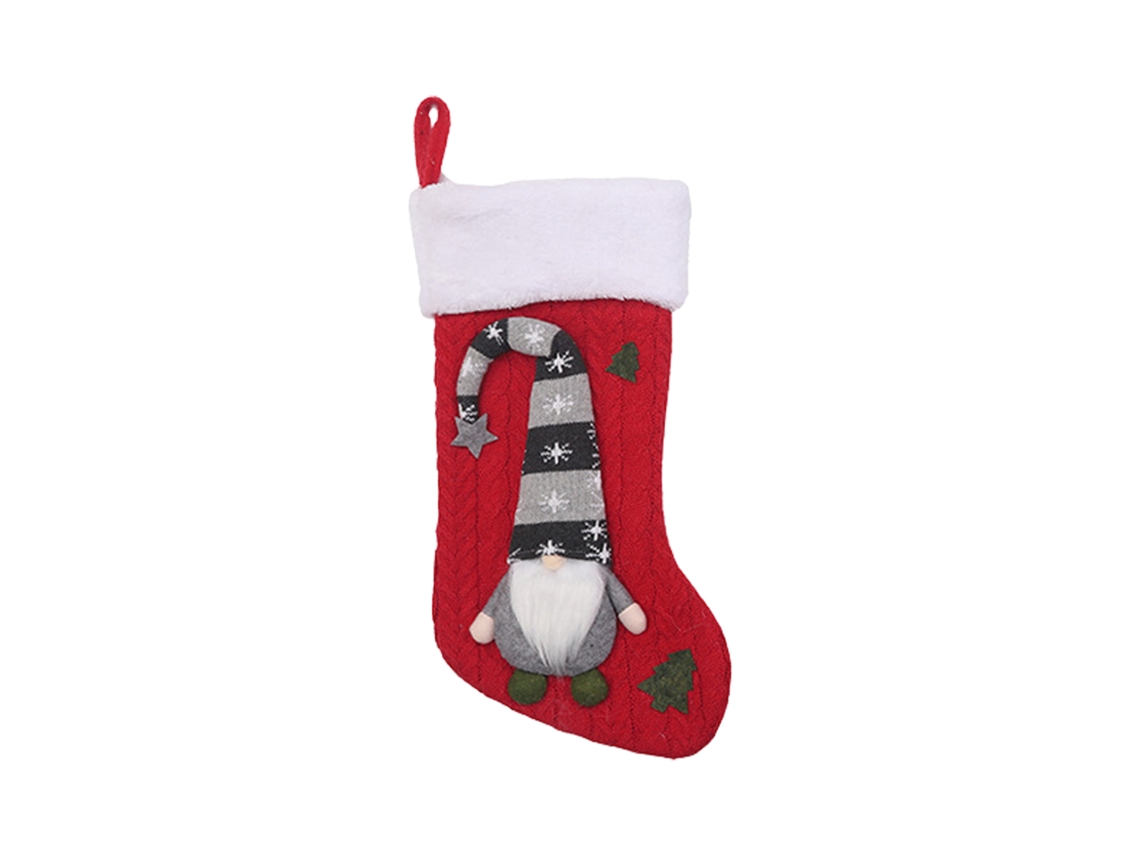 Laxiscreed Meia De Natal Vermelha Tricotada Com Gnome Florestal 3d Para Decoração Festiva