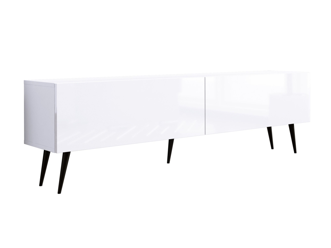 Móvel Tv : Branco Fosco / Branco Brilhante, Patas Pretas, 170 X 52 X 32 Cm 3E 3XE LIVING.COM