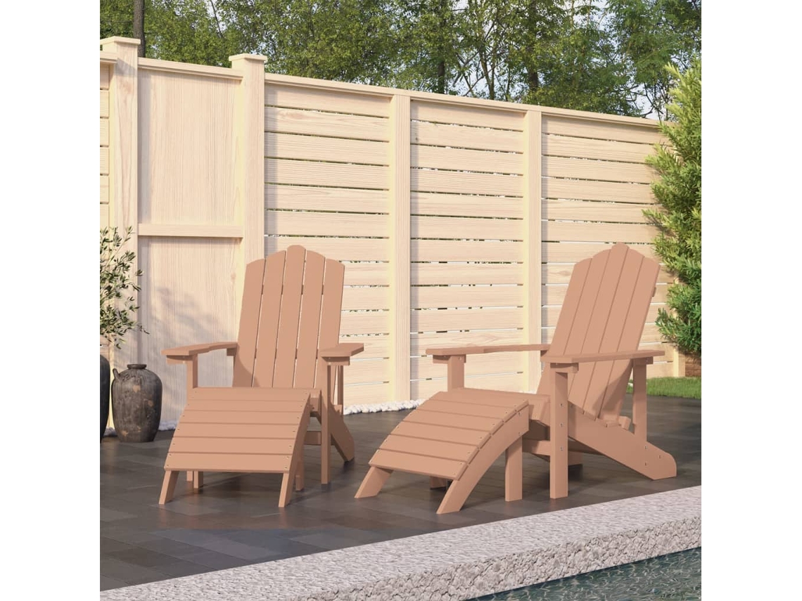 Vidaxl Cadeiras Jardim Adirondack C/ Apoio De Pés 2 Pcs Pead Castanho