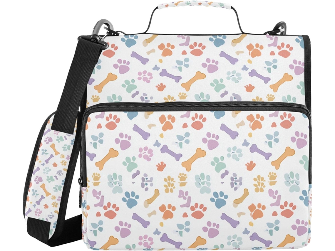 Pasta Impermeável Estimada 1, 5 Polegadas Com Alça E 3 Argolas, Pata E Osso Design, Bolsa