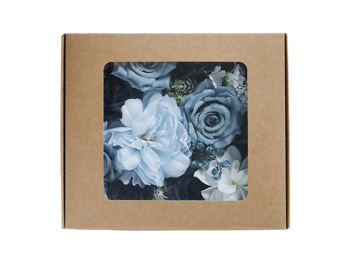 Caixa de presente com bouquet de flores falsas seda azul S/MARCA