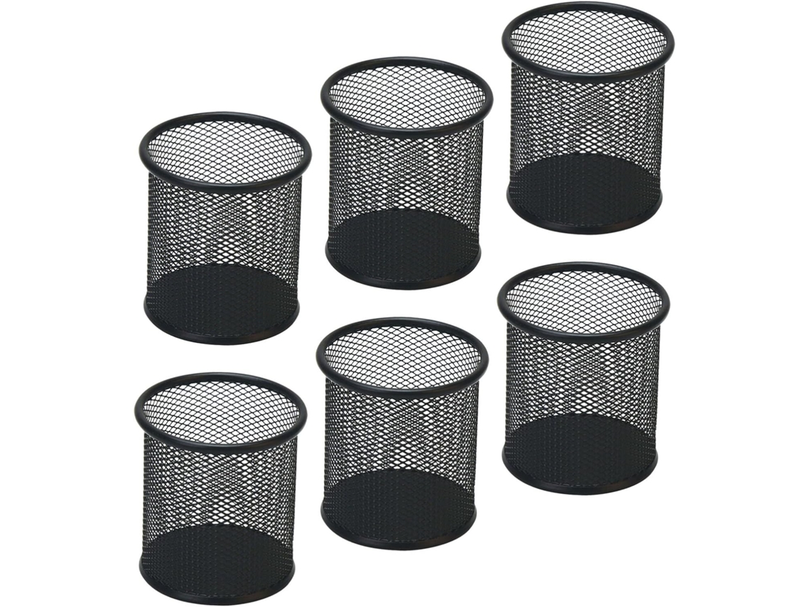 Organizador De Mesa Compacto Com 6 Peças, Porta Canetas Redondos Em Tela Metálica Preta, Ideal Para Gokoco