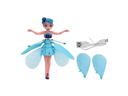 Boneca Fada Voadora Luminosa com Sensor de Gesto Azul