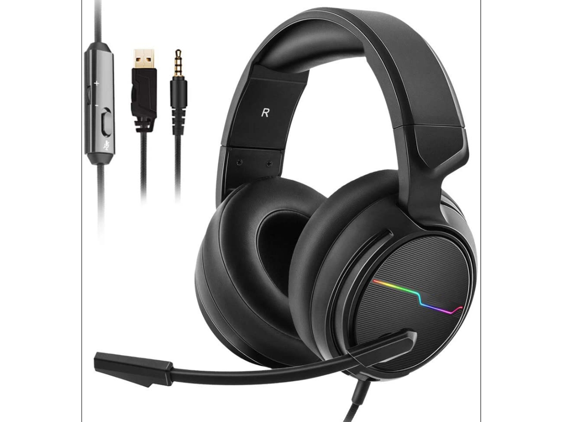 Fone Estéreo Jogo JIAPEI com Microfone, Cancelamento Ruído, Almofadas Macias, Luz Led, Para Celular, Laptop, Pc, Preto