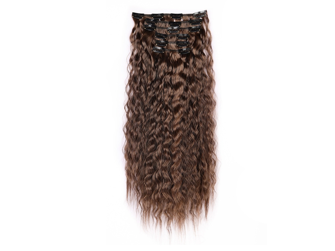 Extensões De Cabelo Castanho Encaracolado Aplique De Fibra De Alta T Inf