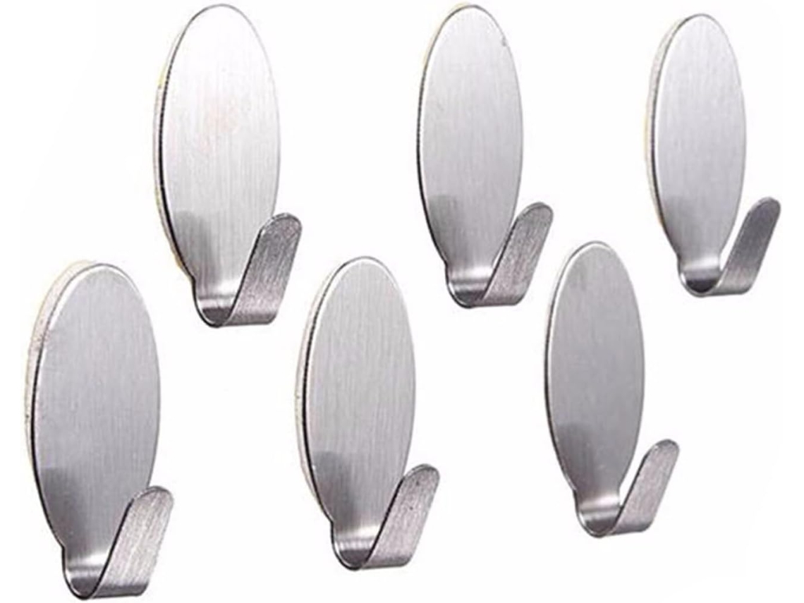 Conjunto De 6 Ganchos Adesivos Aço Inoxidável Para Banheiro E Cozinha Suporte Parede Toalhas, Bolsas E Roupas Fácil De