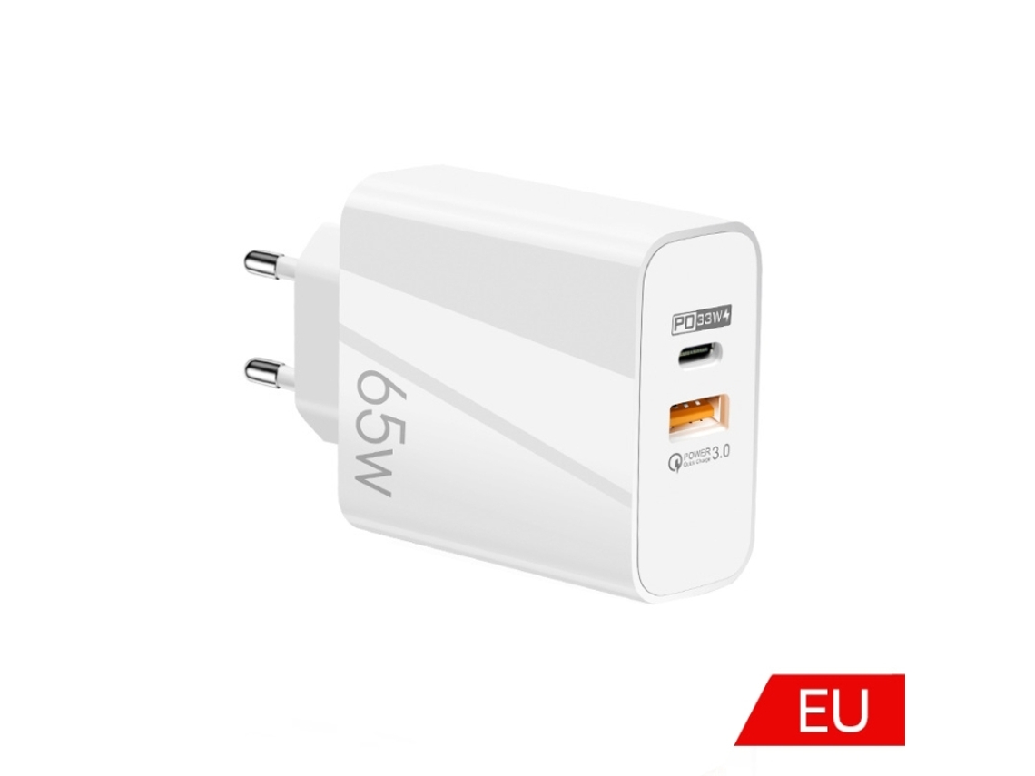 Carregador Gan de Porta Dupla 65 W Usb C/tipo C+usb Qc3.0 para laptop plugue UE branco XIAOMOYU