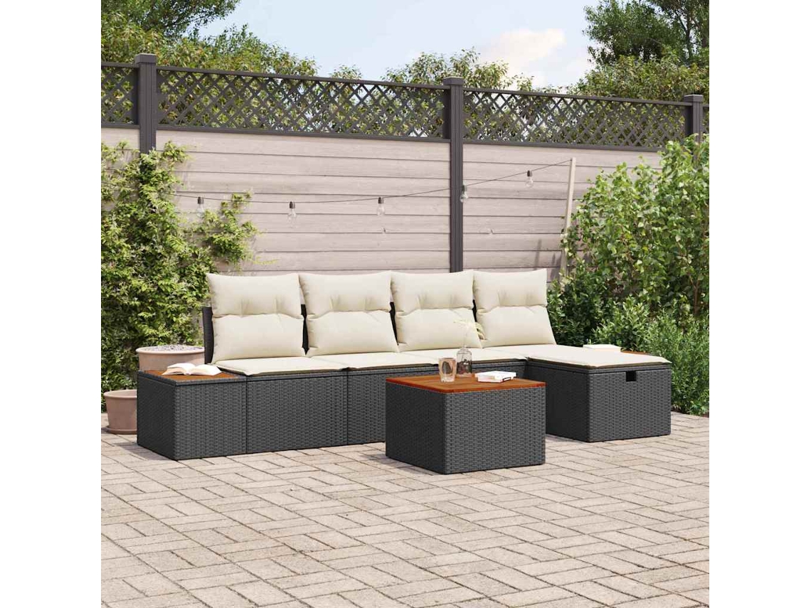 Vidaxl Conjunto De Sofá De Jardim 6 Unid. Preto Vime Pe
