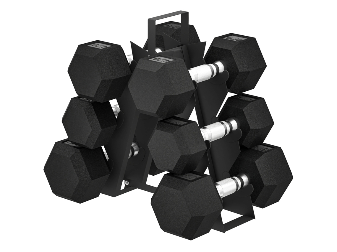 Conjunto De Halteres 2x4kg 2x6kg 2x8kg Com Suporte De Armazenamento Para Exercício E Treino Preto