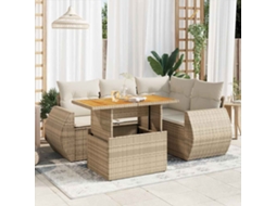 Vidaxl 5 Pcs Conjunto De Sofás P/ Jardim Com Almofadões Vime Pe Bege