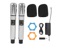Sistema profissional de microfone sem fio duplo UHF com microfone dinâmico de mão