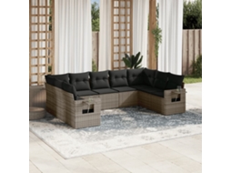 Vidaxl 9 Pcs Conjunto Sofás P/ Jardim Com Almofadões Vime Pe Cinzento