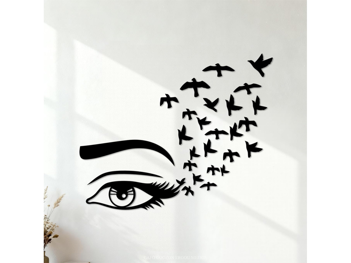 Adesivos Lettrage Femme Yeux Sourcils Salon De Beauté Motifs D'oiseaux 68x83,8cm Multicolore Noir