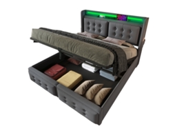 Cama Estofada 140x200 com Cabeceira Led e Usb PAPRIKA