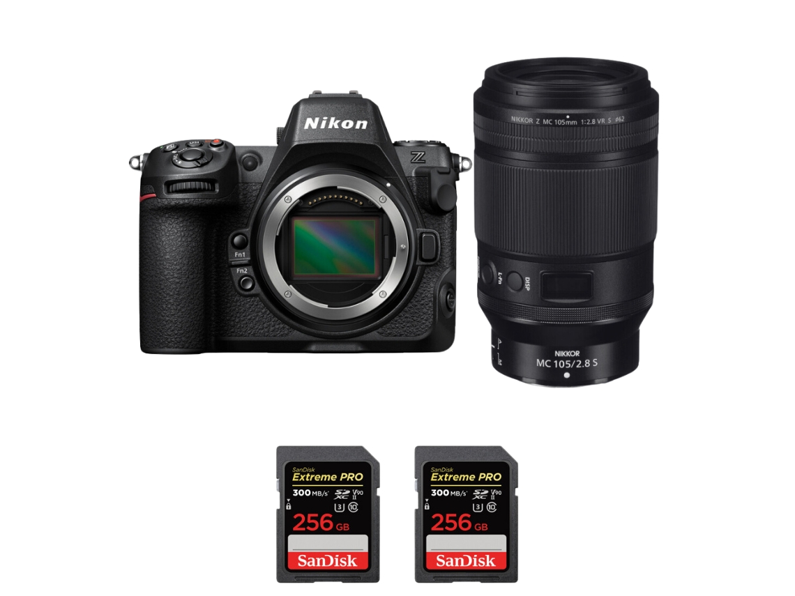 Z8 + Z Mc 105mm F/2.8 Vr S Macro + 2 Sandisk 256gb Uhs ii 300mb/s Máquina Fotográfica Híbrida Full frame + Ebook Pricedirect NIKON
