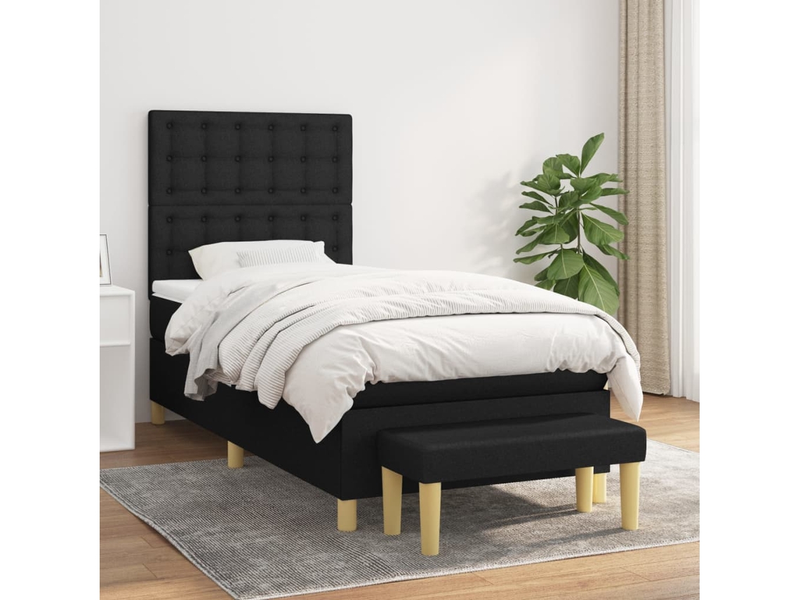 Cama Com Molas/colchão 100x200 Cm Tecido Preto