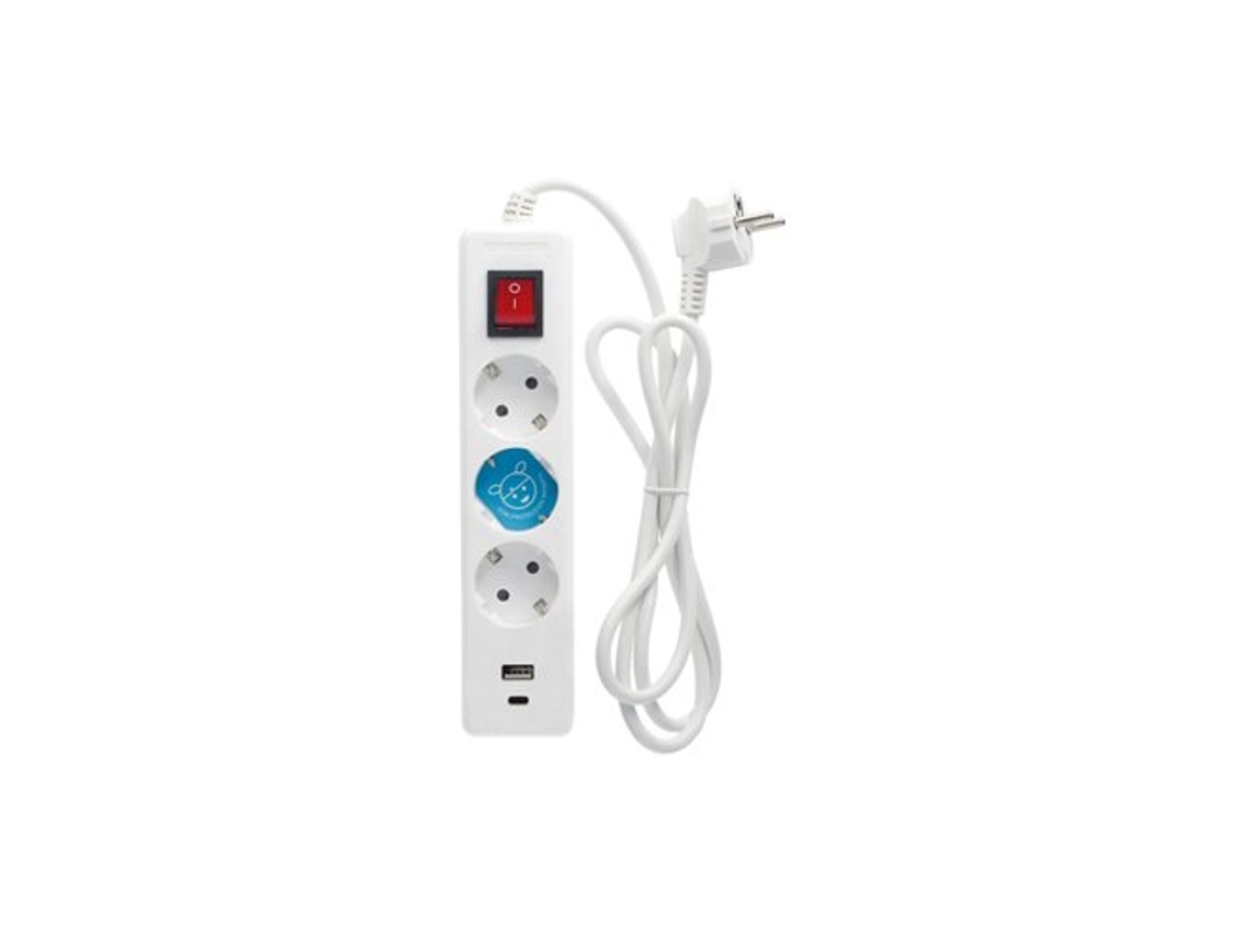 Base Múltipla 3tusb Ca Com Switch Com Cabo De 1,4m Em Polipropileno Branco Gsc (3x1,5mm)