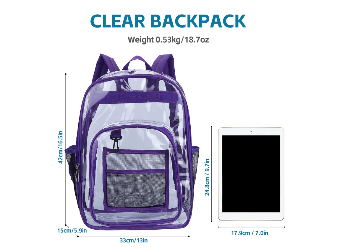 Mochila Transparente Grande para Escola Estádio Viagem 3pcs