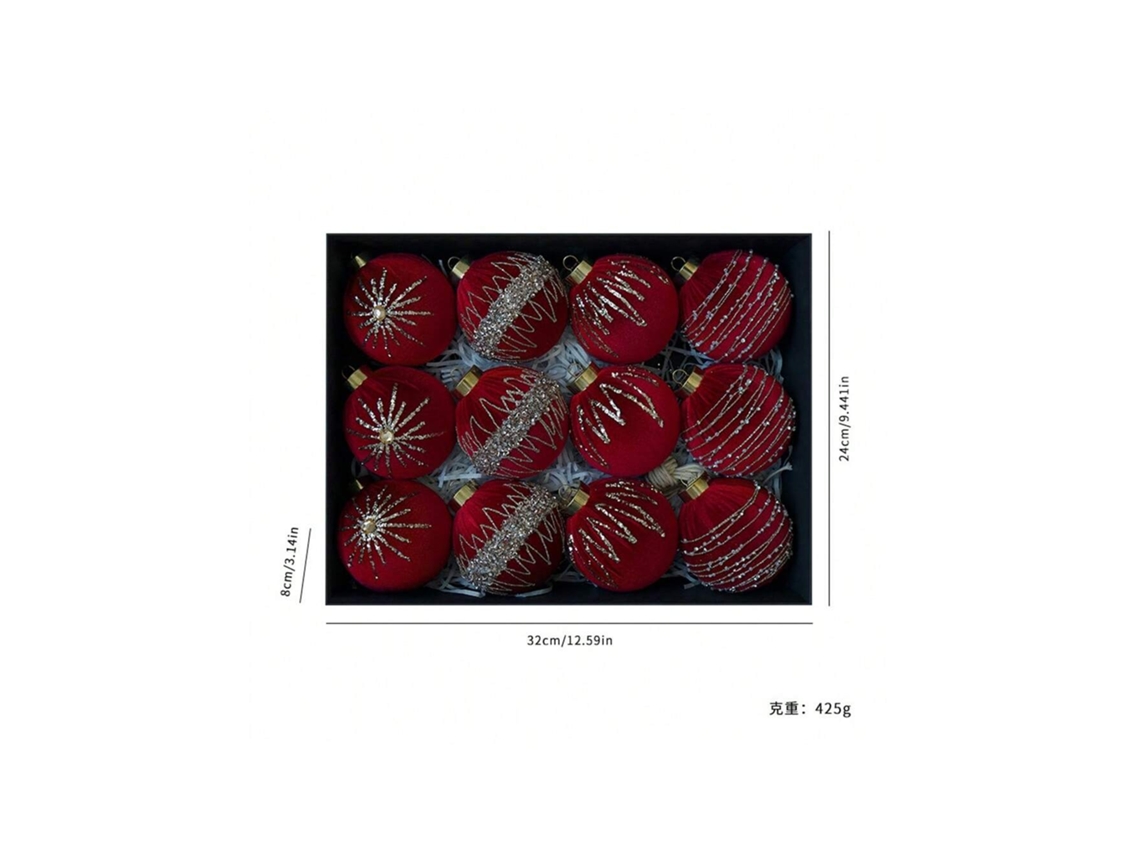 Novas Bolas De Natal Envoltas Em Veludo De Diamante 8cm/12pcs, Ornamentos De Natal, Pingentes De Janela. Igvtrade