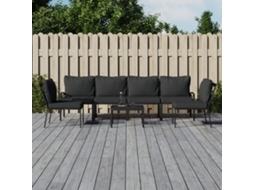 7 Pcs Conjunto Lounge De Jardim Aço C/ Almofadões Cinzentos Dkd Home Decor