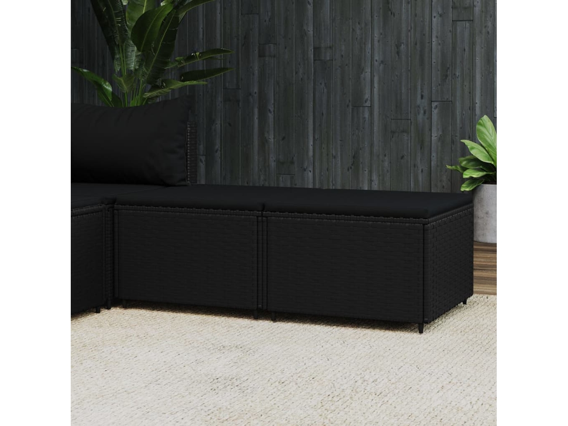 Vidaxl Apoios De Pés Para Jardim Com Almofadões 2 Pcs Vime Pe Preto