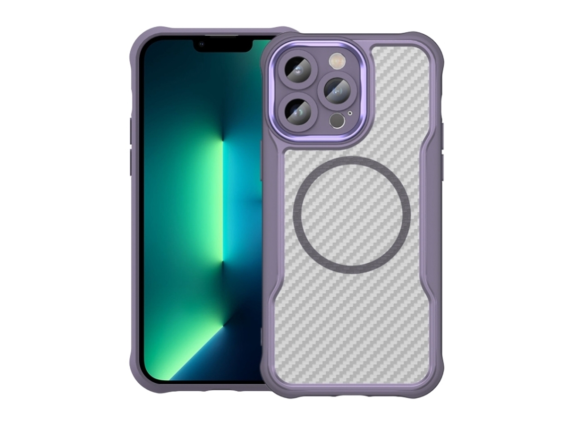 Capa Transparente Para Iphone 13 Pro Max - Textura De Fibra De Carbono - Magsafe