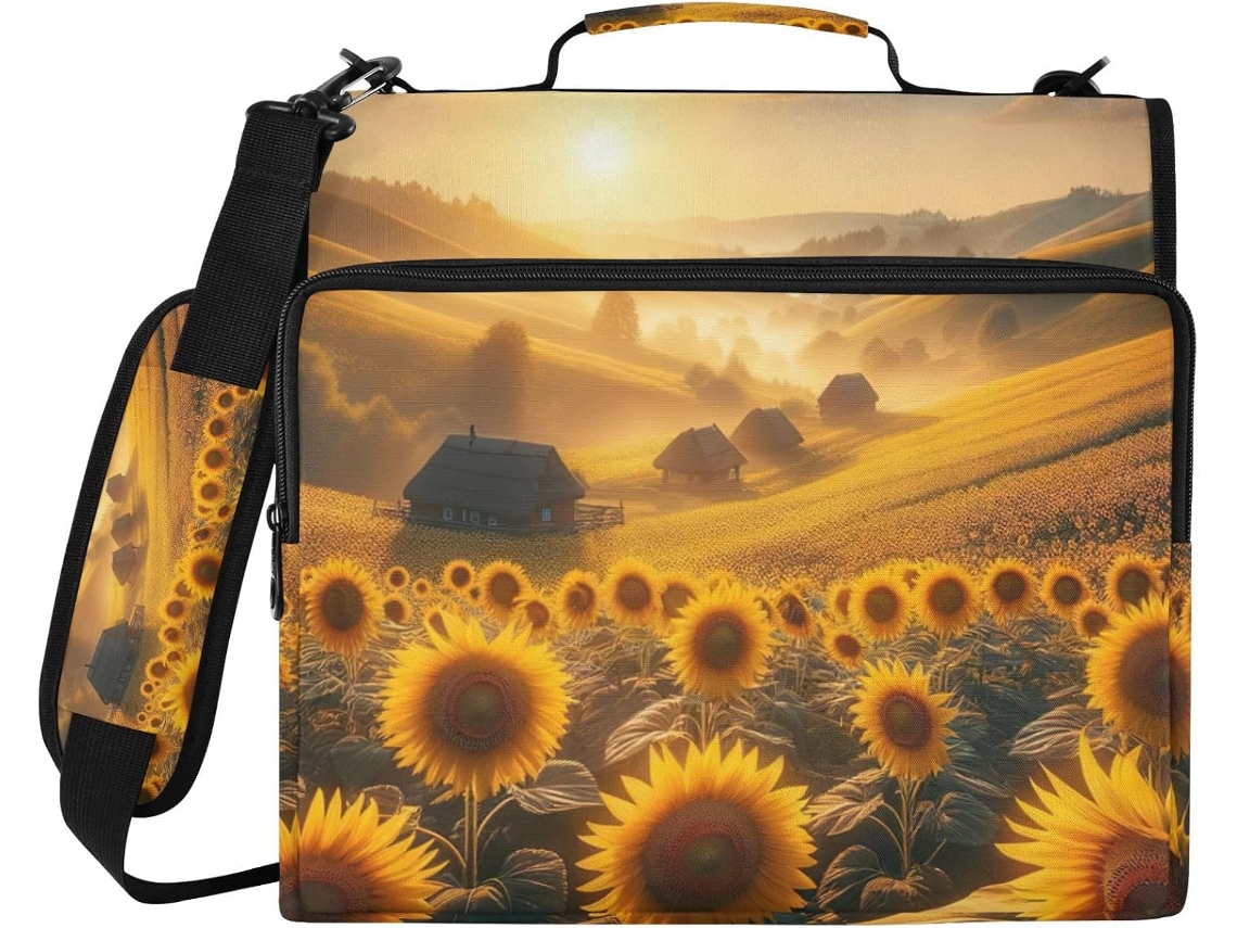 Pasta Com Zíper E Compartimento Laptop, À Prova D Água, Com 3 Argolas, Ideal Trabalhos Escolares Estampa De