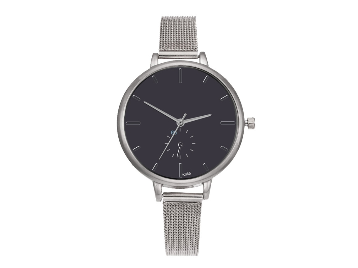 Relógio de Pulso Feminino com Pulseira de Malha Metálica Mostrador Redondo Quartzo Prata