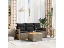 Vidaxl 4 Pcs Conjunto Sofás De Jardim C/ Almofadões Vime Pe Cinzento