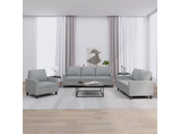 Conjunto 3 Pcs de Sofás com Almofadões Tecido Cinzento-Claro PANGSHIYUAN