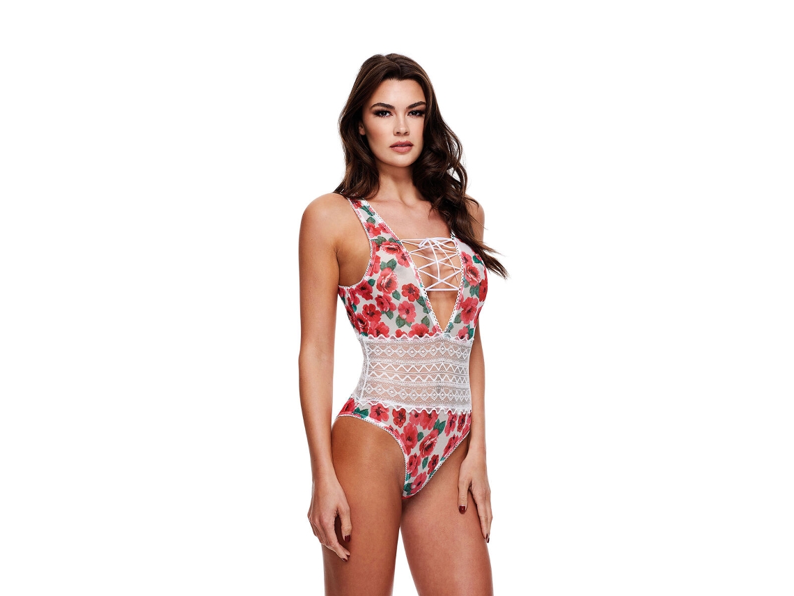Body Baci Lingerie Floral Lace Branco Multicolor S/m VETONEK