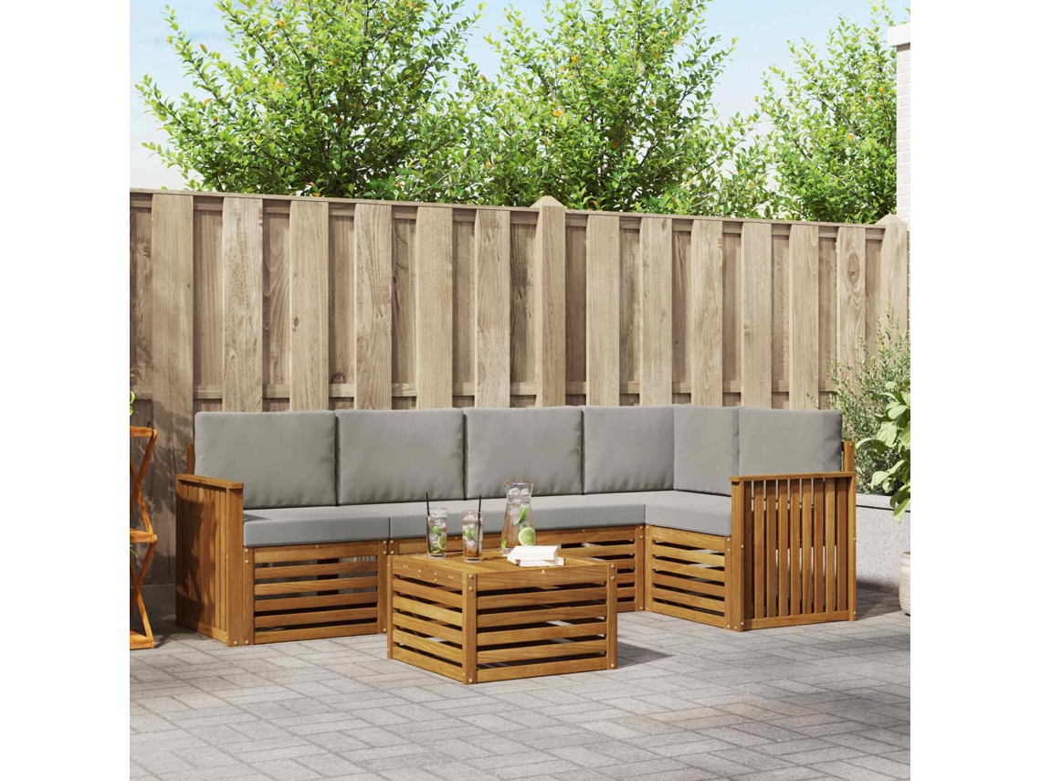 Vidaxl Conjunto De Sofás Para Exterior 6 Unid. Cinza Natural E Claro