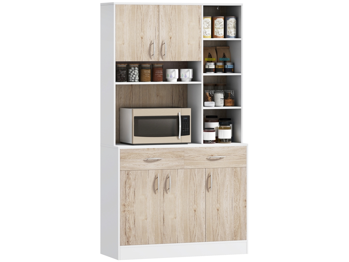 Armário de Cozinha com Gavetas e Compartimentos Branco Madeira 100x39x181,5cm | S/MARCA