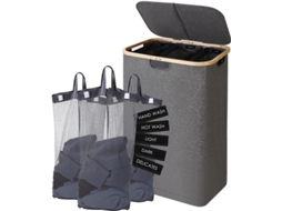 Cesto De Roupa Suja Com Alças, Dobrável, Com 3 Bolsos Internos Removíveis Para Roupas Sujas, Dobrável Em Tecido, 160 L