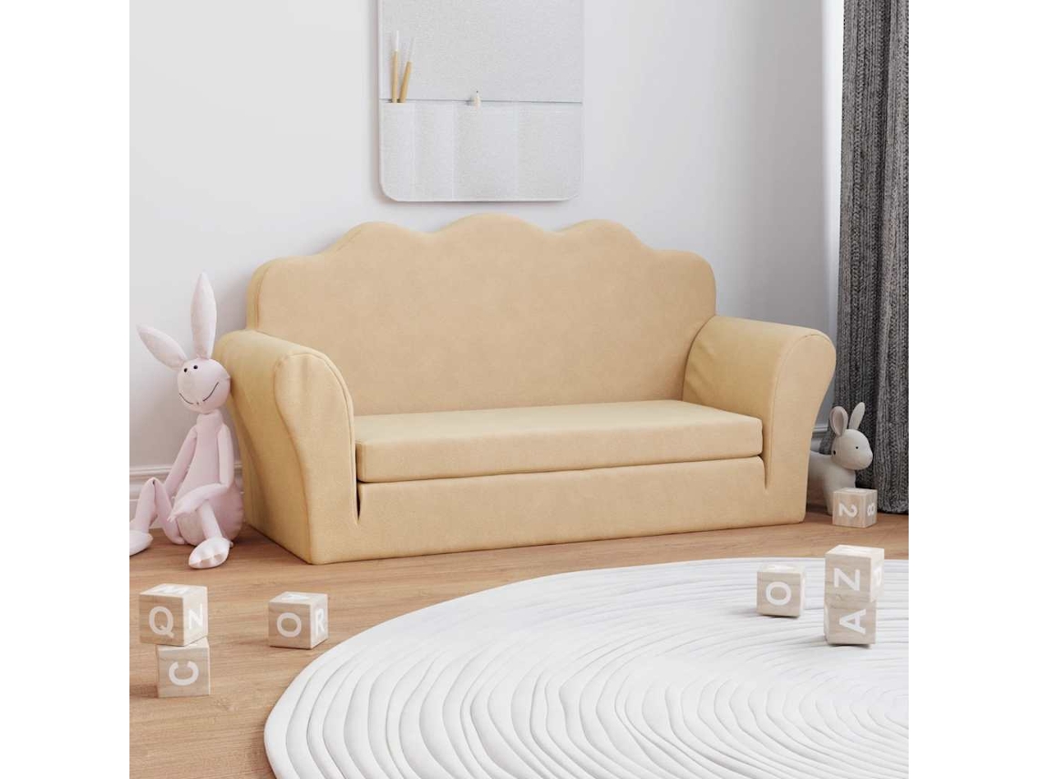 Vidaxl Sofá Infantil De 2 Lugares Pelúcia Macia Cor Creme