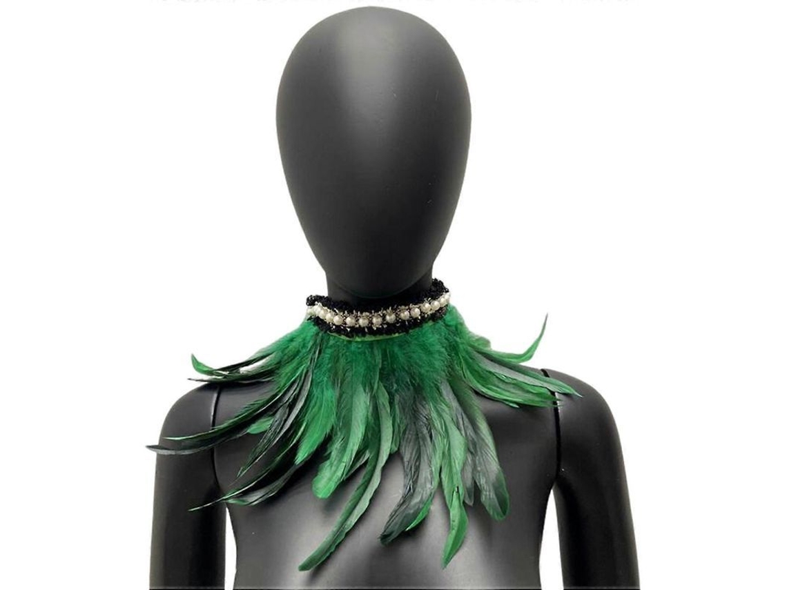 Bufanda De Plumas Falsas Com Perlas Decorativas Suaves Cinta Ajustável Colar Gótico Retrô Para Festa De Disfraces E Cosplay Verde