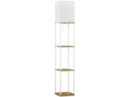 Luminária De Chão Com Iluminação Indireta, Prateleiras, Estrutura Metálica, Cúpula De Tecido, 26x26x159cm, Branco/marrom