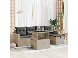 Vidaxl 6 Pcs Conj. Sofás Jardim Com Almofadões Vime Pe Cinzento-claro