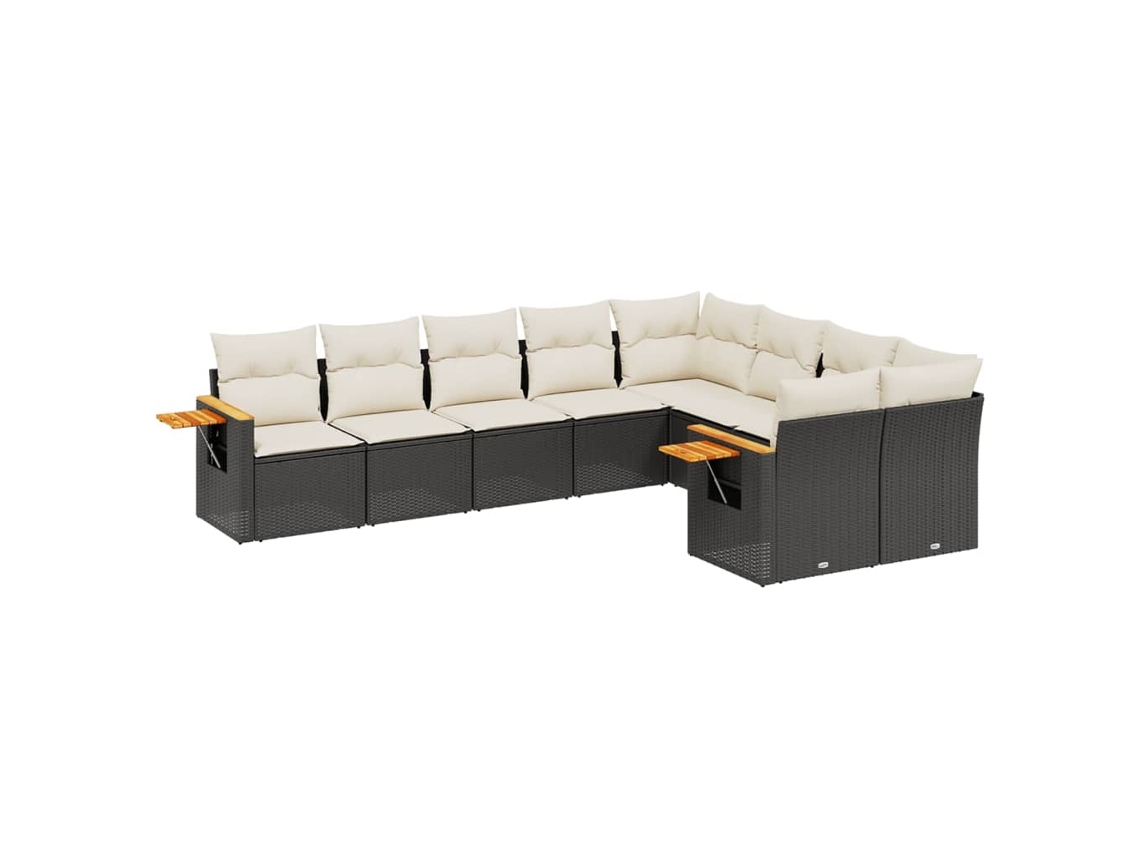 Conjunto de 9 Sofás para Jardim com Almofadões Vime Pe Preto MAISON EXCLUSIVE (9 pcs)